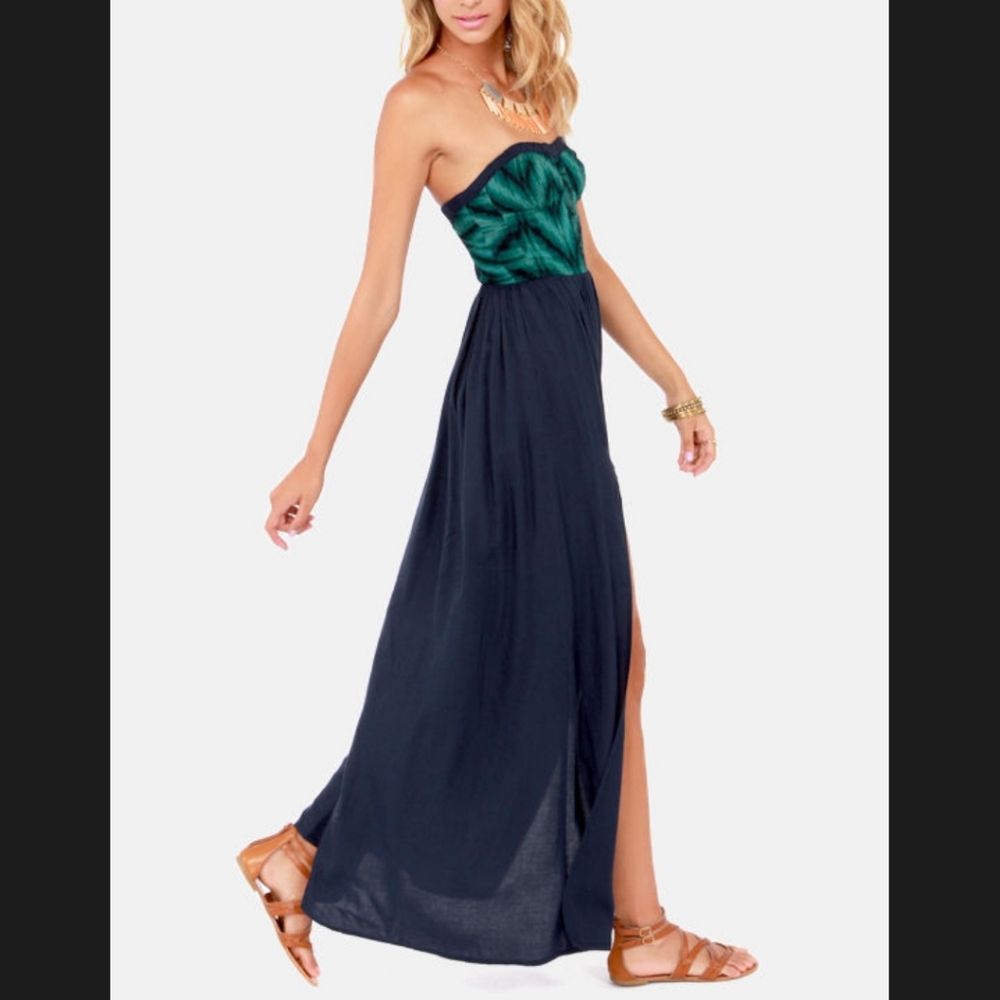 O'Neill Strapless Maxi Baxter Dress Tribal Boho XL